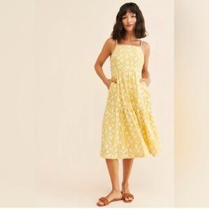 Anthropologie Maeve Rhonda Textured Midi Dress Yellow Floral